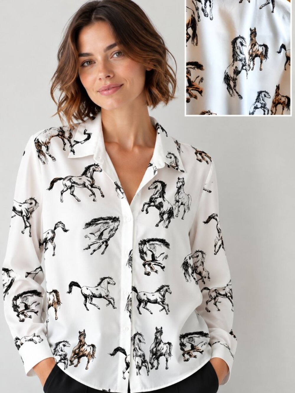 Horse sketch print blouse